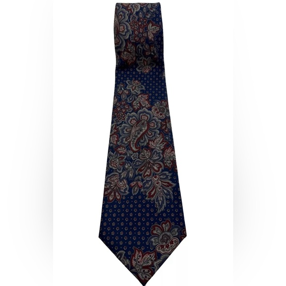 Italian Style Blue Red Floral Silk Tie 57” - Picture 5 of 5